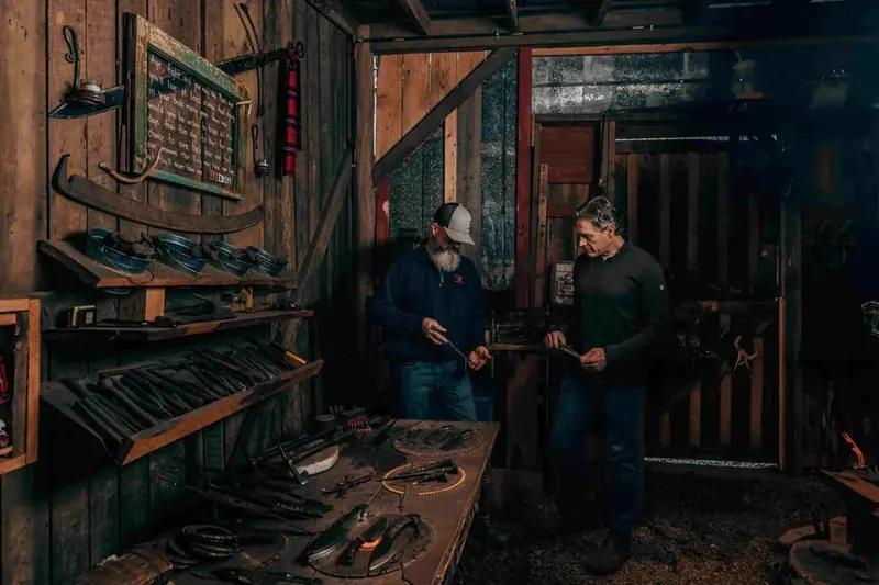 Jeremy and guest examining blades